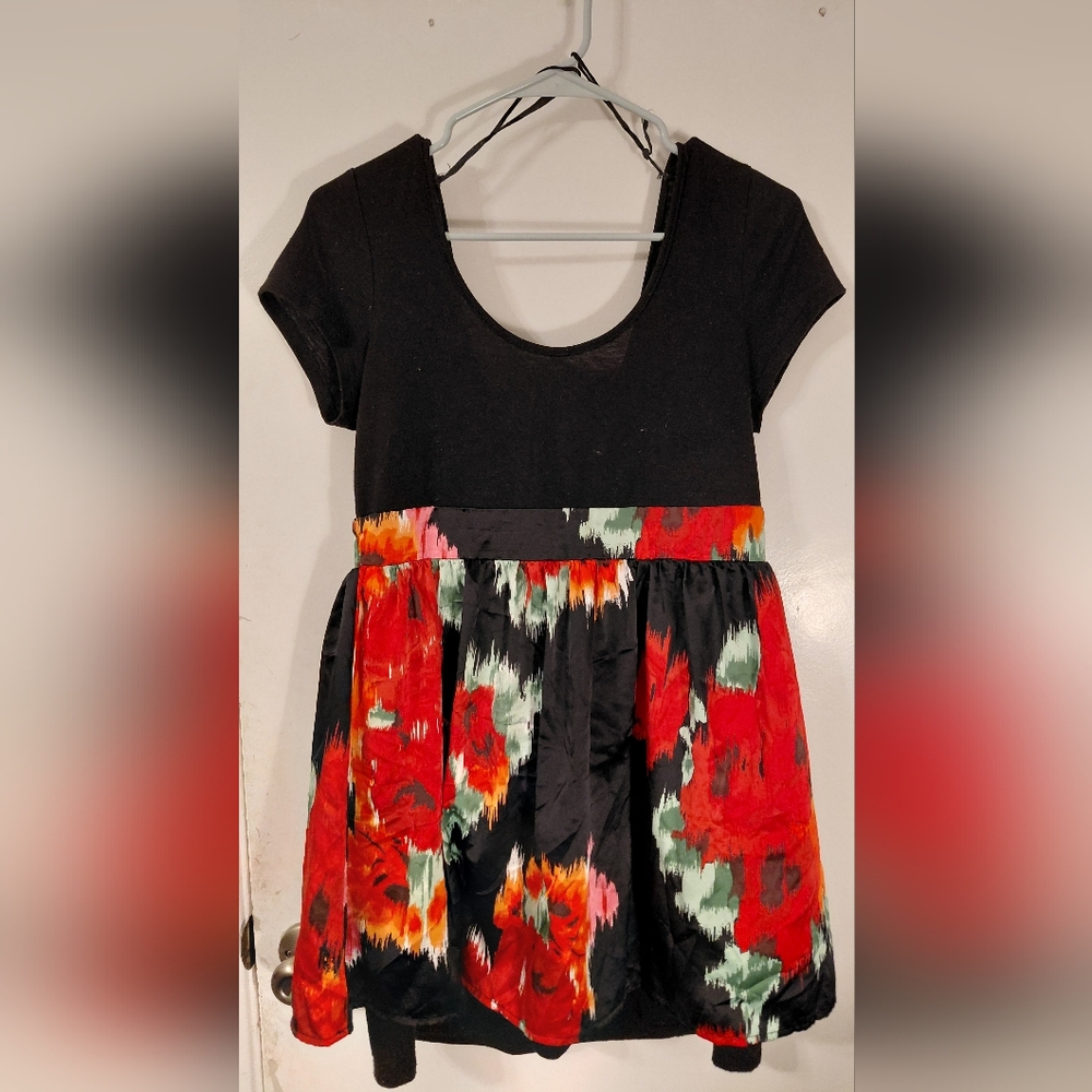 As U Wish Black and Red Floral Kids Dress